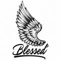 Blessed Angel Wing Semi-Permanent Tattoo – Inspirational Script Design, Black & Grey Feather Art, Water-Resistant, Long-Lasting (3.54 × 2.75 Inches) | Tats4u