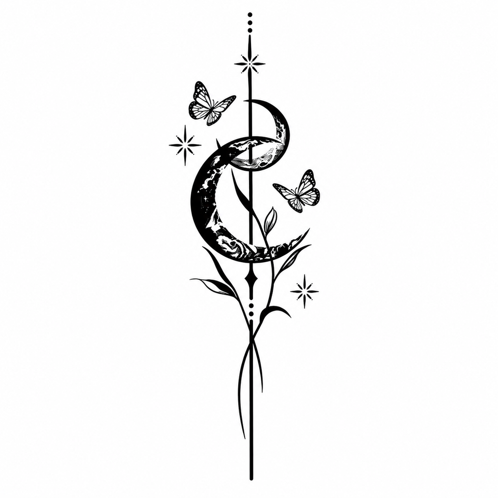 Moon & Butterfly Celestial Semi-Permanent Tattoo – 6.6 × 3.1 Inch | Tats4u