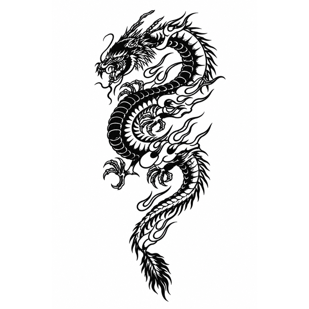 Japanese Dragon Semi-Permanent Tattoo - Size 8" x 5" inch | Tats4u