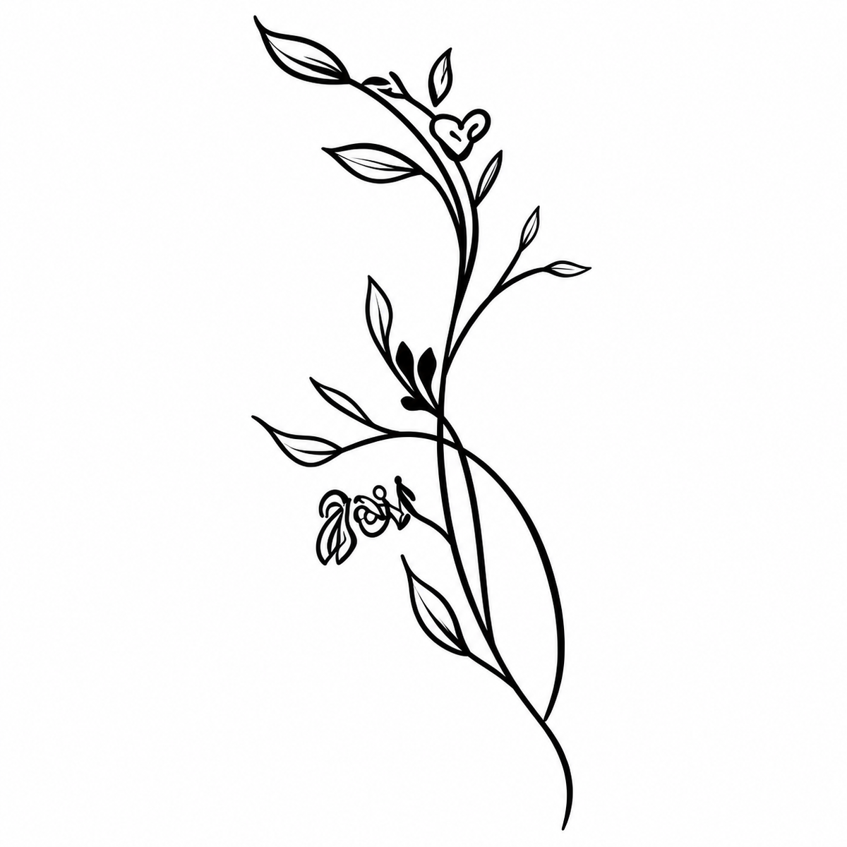 Elegant Floral Vine Semi-Permanent Tattoo (6.6 × 3.1 Inches) – Minimalist Botanical Design | Tats4u