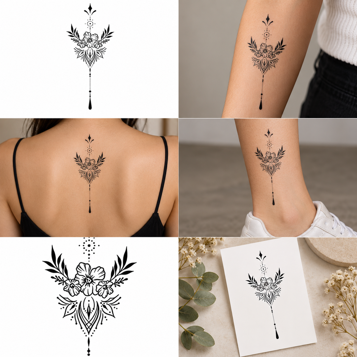 Floral Ornamental Shoulder Semi-Permanent Tattoo – 6.6 × 3.1 Inch | Tats4u