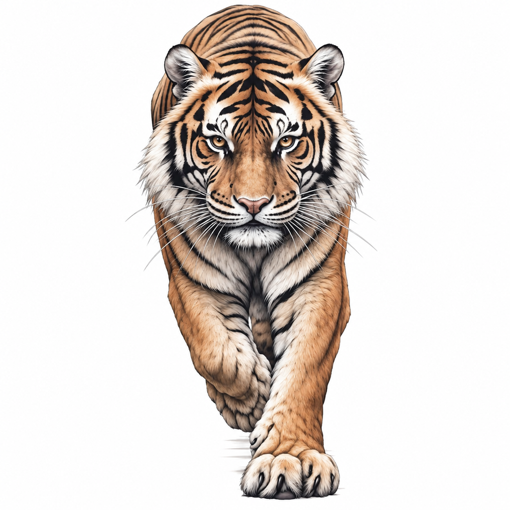 Realistic Tiger Semi-Permanent Tattoo – 3D Walking Tiger Design, Water-Resistant, Long-Lasting (7.8 × 3.7 Inches) | Tats4u