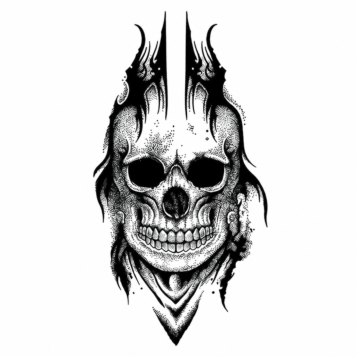Gothic Skull Semi-Permanent Tattoo – Realistic Black Skull Design | Water-Resistant, Long-Lasting (5.51 × 3.15 Inches) | Tats4u