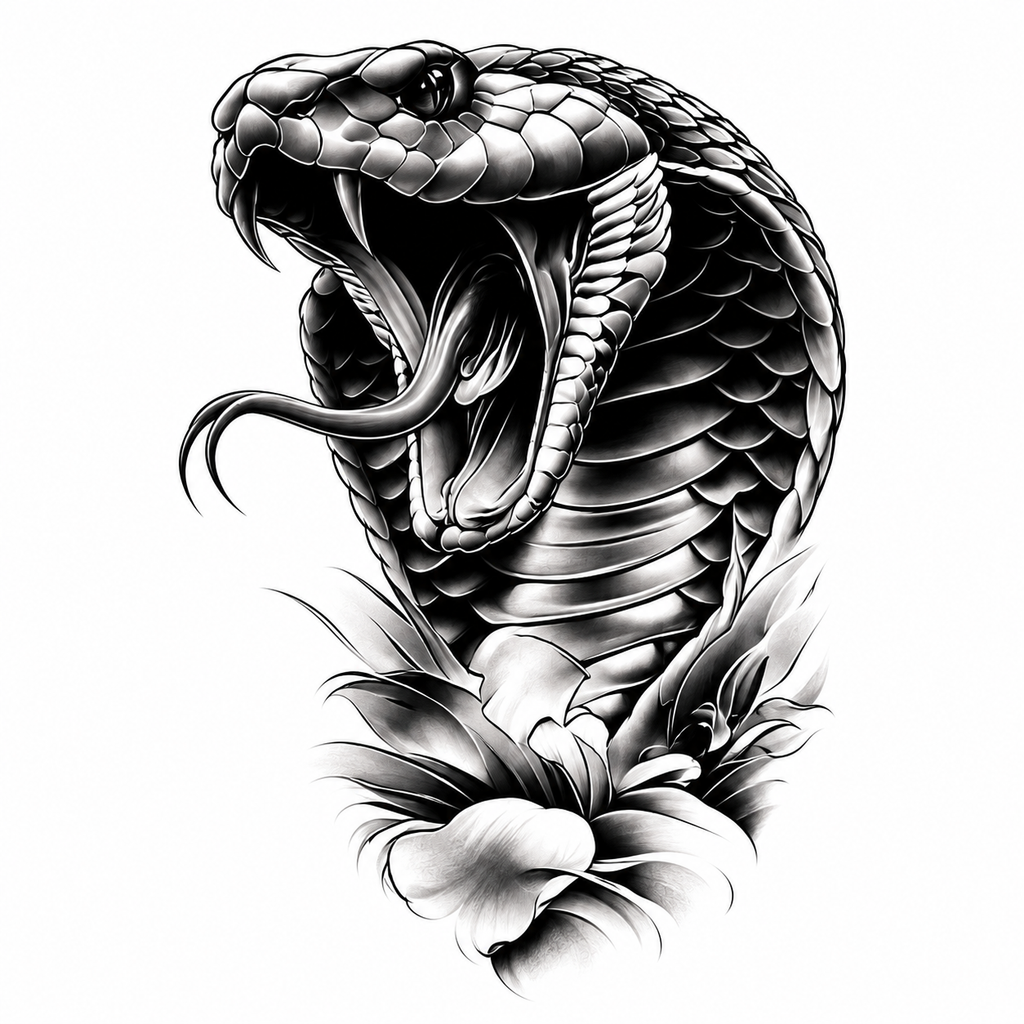 Floral Cobra Head Semi-Permanent Tattoo – 7.78 × 3.74 Inch | Tats4u