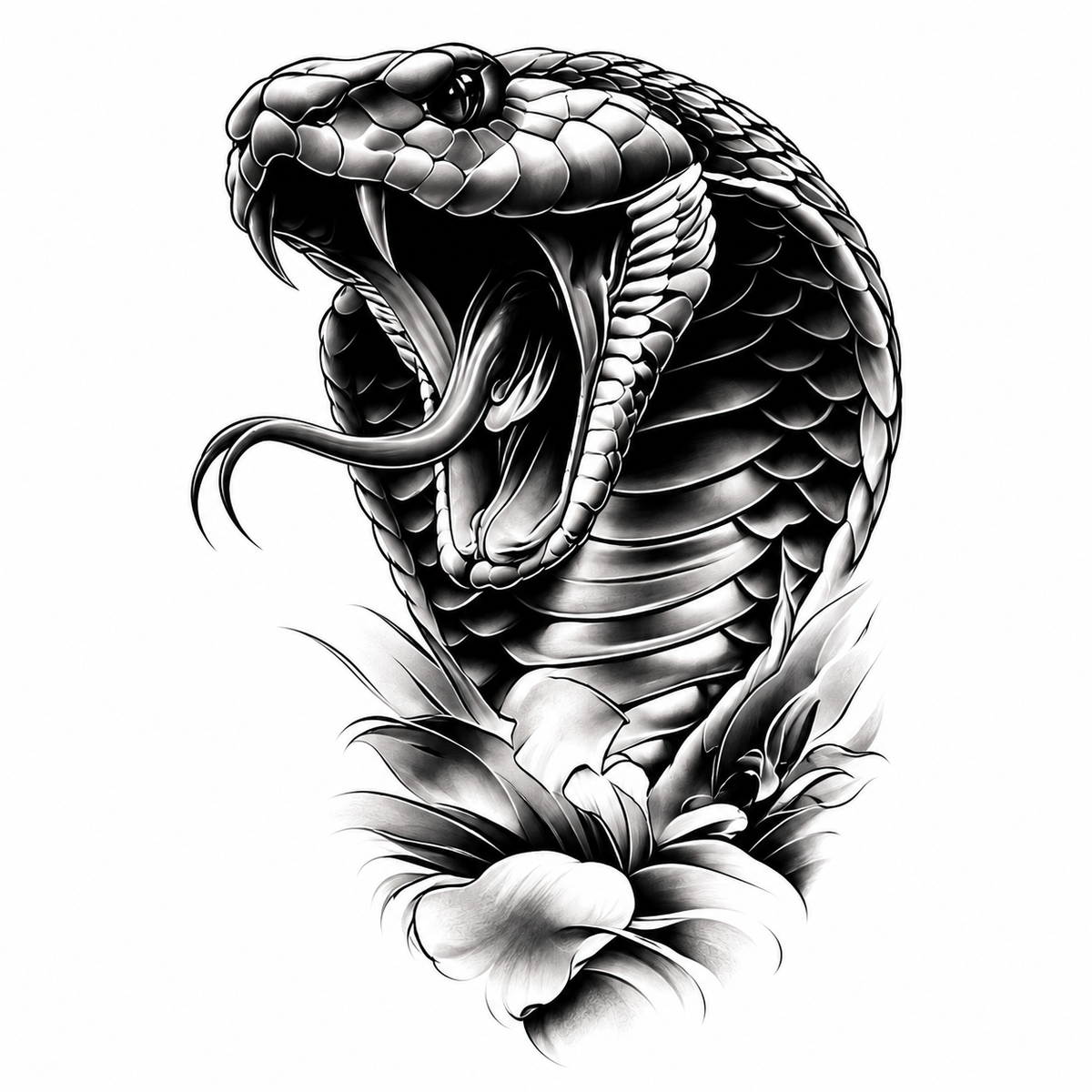 Floral Cobra Head Semi-Permanent Tattoo – 7.78 × 3.74 Inch | Tats4u