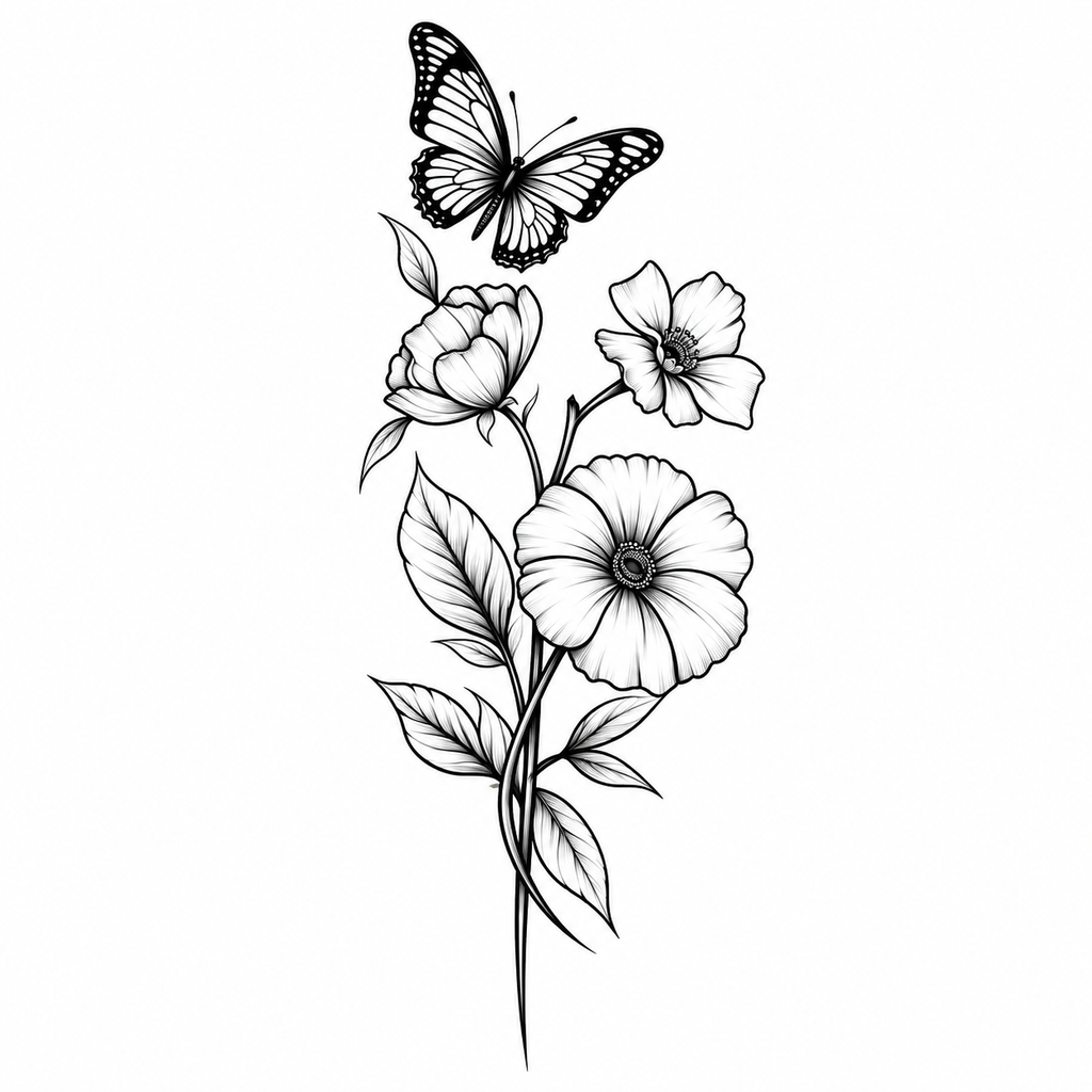 Butterfly & Bloom Semi-Permanent Tattoo – Floral Nature Design | Tats4u