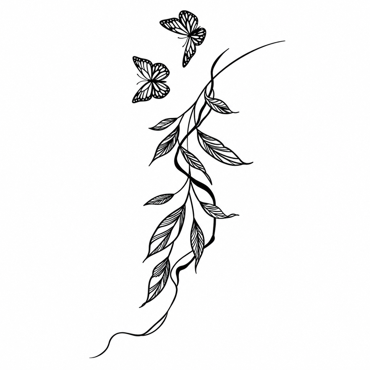 Butterfly & Flowing Leaves Semi-Permanent Tattoo – Elegant Botanical Design | Tats4u