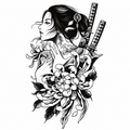 Japanese Lady Warrior Floral Katana Semi-Permanent Tattoo – 6.3 × 3.54 Inches | Tats4u