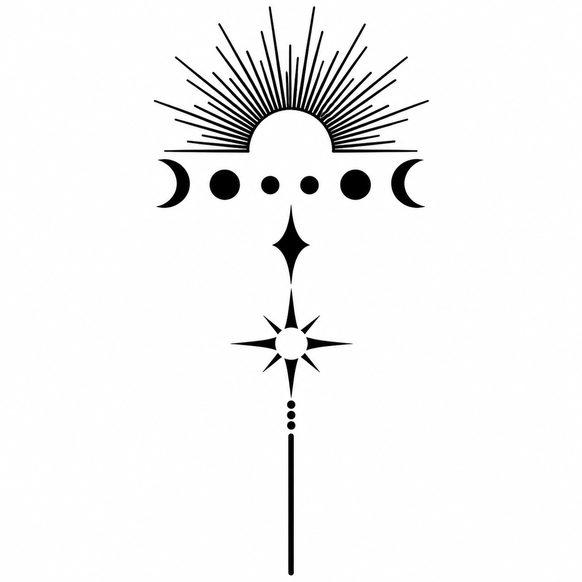 Celestial Sun & Moon Phases Semi-Permanent Tattoo – 6.6 × 3.1 Inch | Tats4u