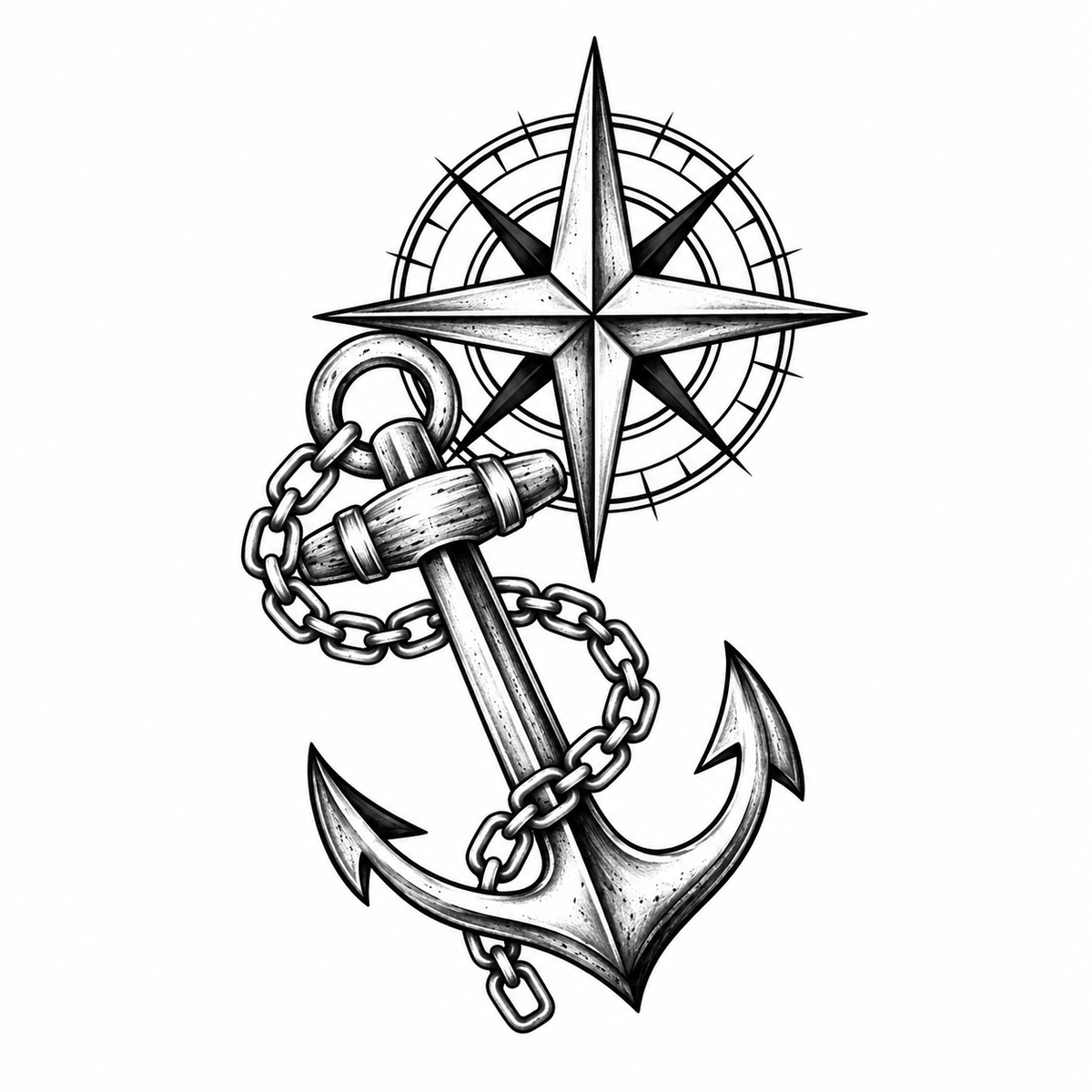 Premium Vintage Compass & Anchor Chain Semi-Permanent Tattoo – 7.48 × 4.72 Inches | Tats4u