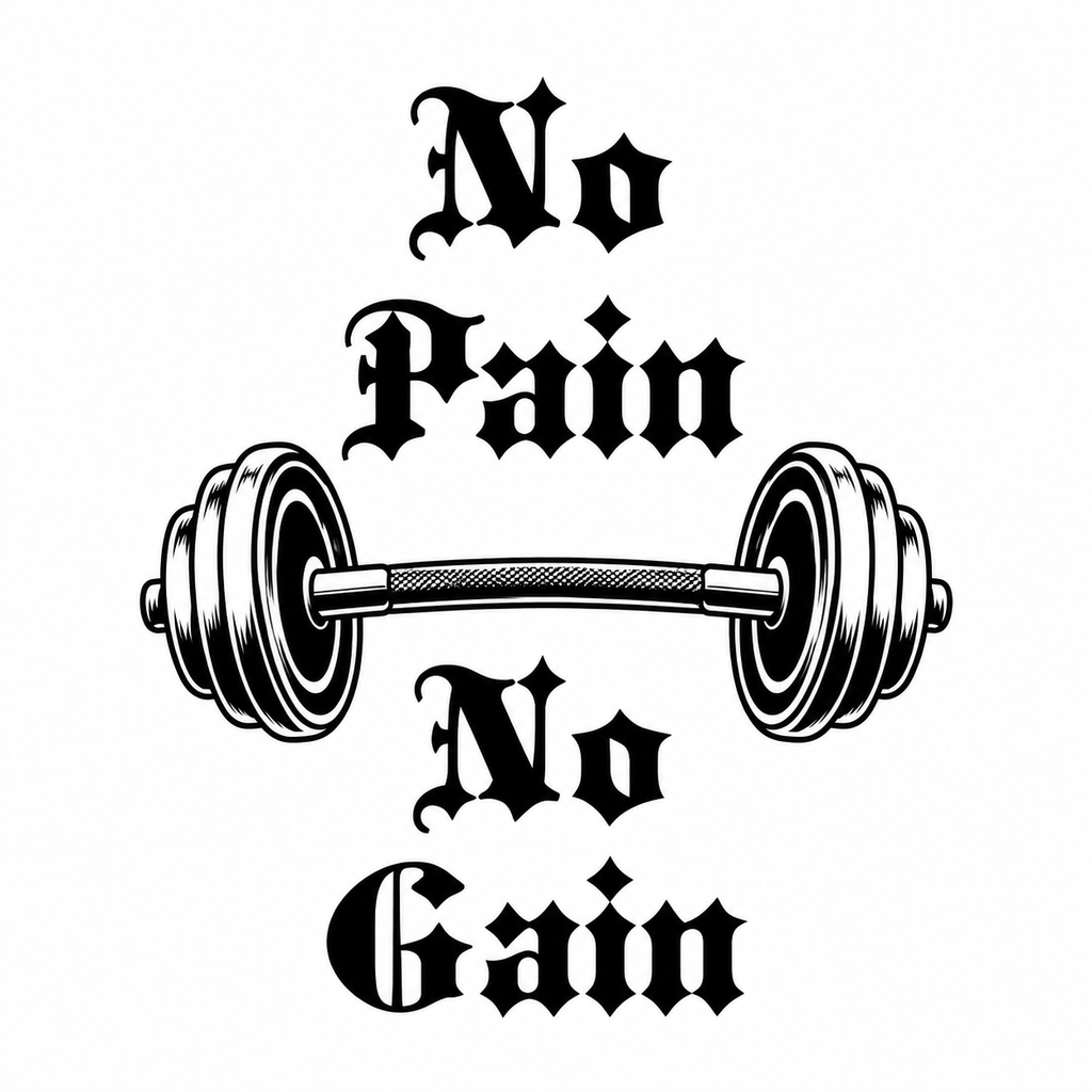 No Pain No Gain Semi-Permanent Tattoo – Gothic Dumbbell Gym Design, Water-Resistant, Long-Lasting (3.94 × 3.15 Inches) | Tats4u
