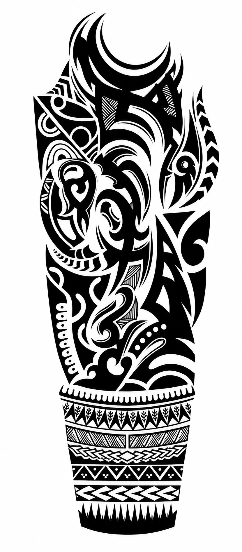 Polynesian Tribal Full Sleeve Semi-Permanent Tattoo – Black Maori-Inspired Geometric Arm Design, Water-Resistant, Long-Lasting (18.8 × 6.7 Inches) | Tats4u