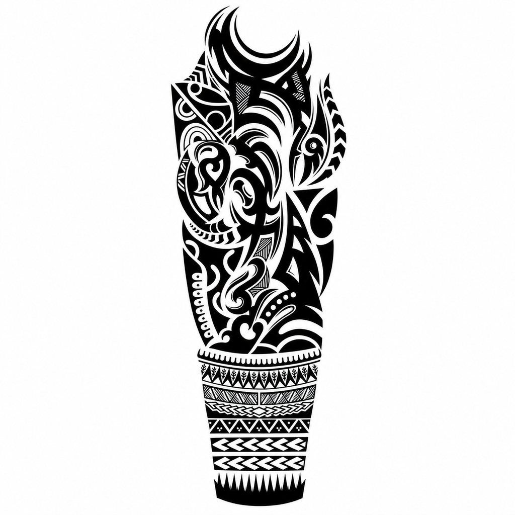 Polynesian Tribal Full Sleeve Semi-Permanent Tattoo – Black Maori-Inspired Geometric Arm Design, Water-Resistant, Long-Lasting (18.8 × 6.7 Inches) | Tats4u
