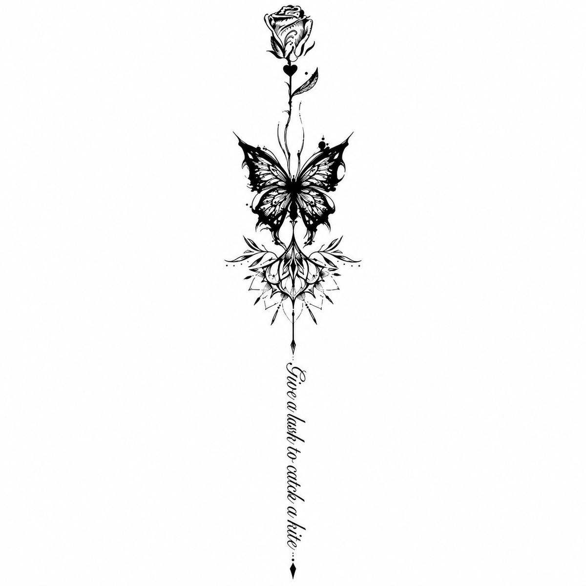 Rose Butterfly Semi-Permanent Tattoo – 19 × 4 Inches | Elegant Floral Back Tattoo | Tats4u