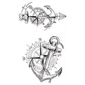 2pcs Nautical Compass & Anchor Semi-Permanent Tattoo – 4.33 × 7.08 Inches | Tats4u