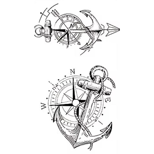 2pcs Nautical Compass & Anchor Semi-Permanent Tattoo – 4.33 × 7.08 Inches | Tats4u