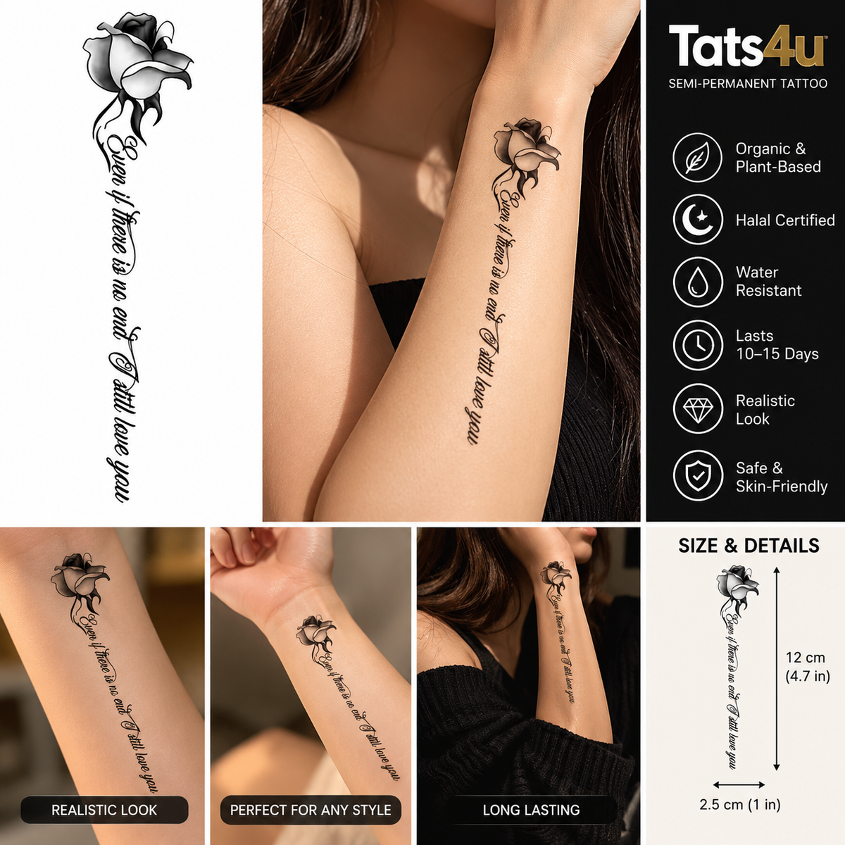 Never It Were in Me Old Rose Semi-Permanent Tattoo | Tats4u
