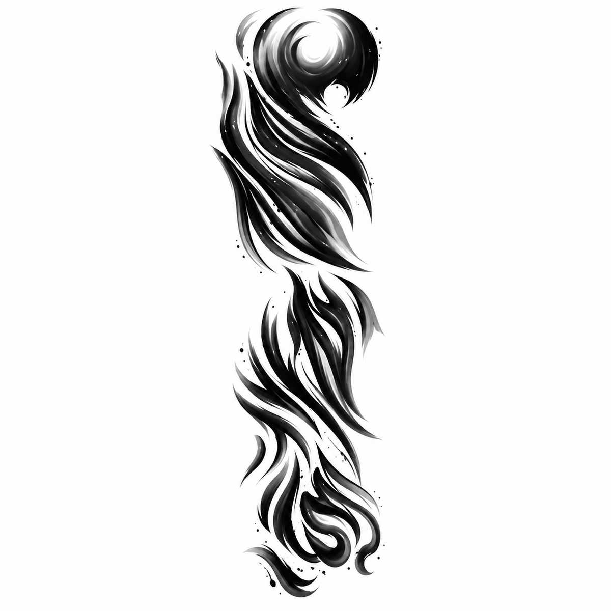 Abstract Flame Semi-Permanent Tattoo – Black & Grey Tribal Smoke Full Sleeve Design, Artistic Swirl Body Art, Water-Resistant, Long-Lasting (18.11 × 6.10 Inches) | Tats4u