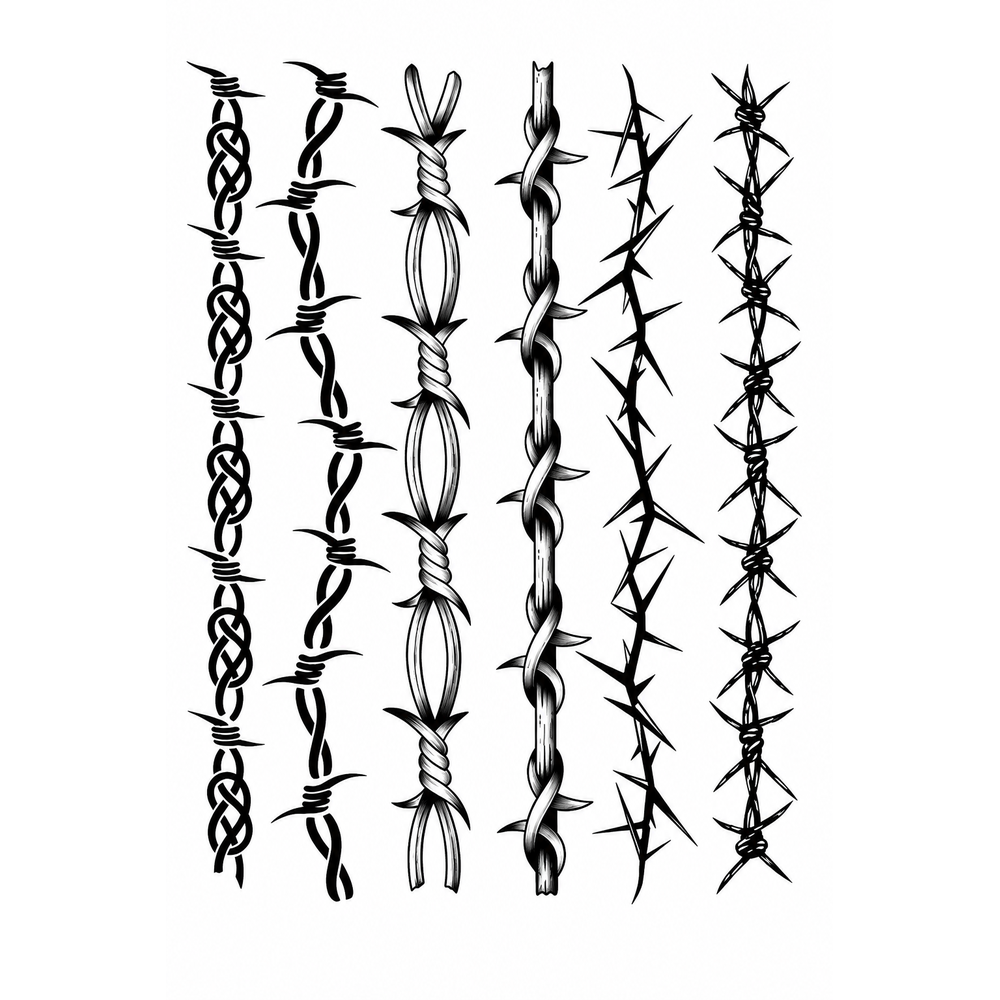 Black Thorn Barbed Wire Semi-Permanent Tattoo – Gothic Tribal Design | 6 Designs | Tats4u